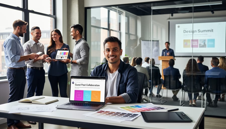 Design professionals networking and building connections at industry event